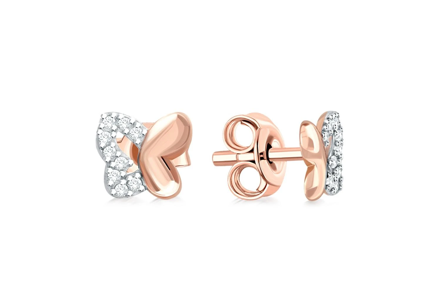 Серьги-пусеты из красного золота с 18 фианитами