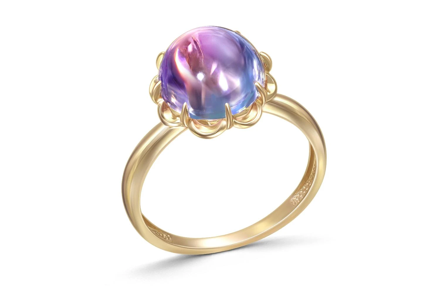 Кольцо Цветок из жёлтого золота с наноситалом