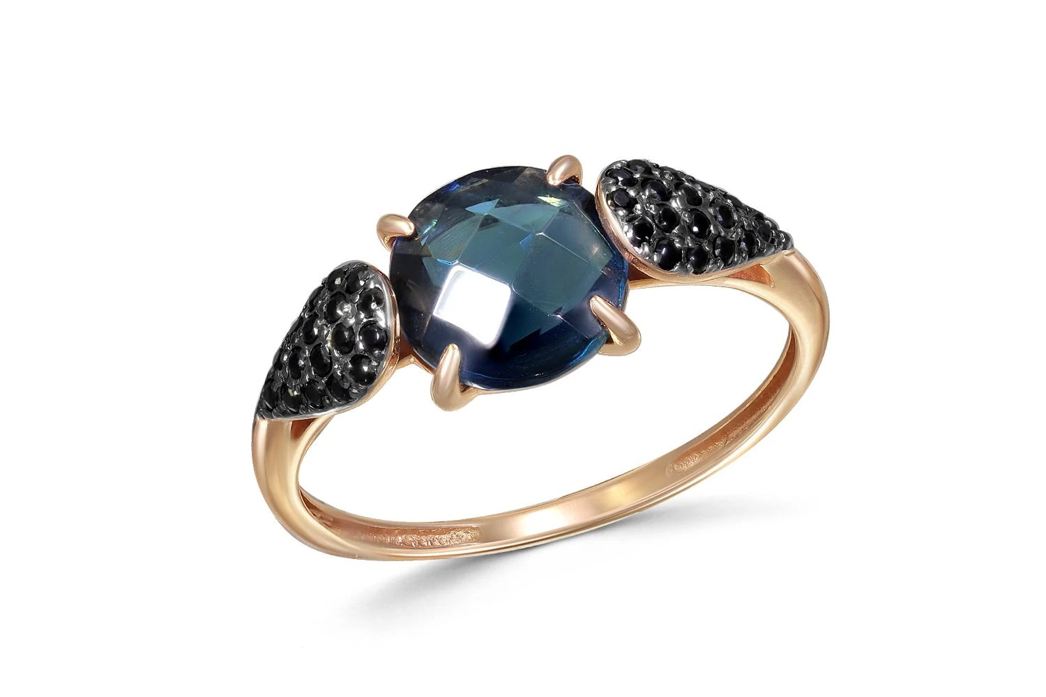 Кольцо из красного золота с кварцем и 34 фианитами