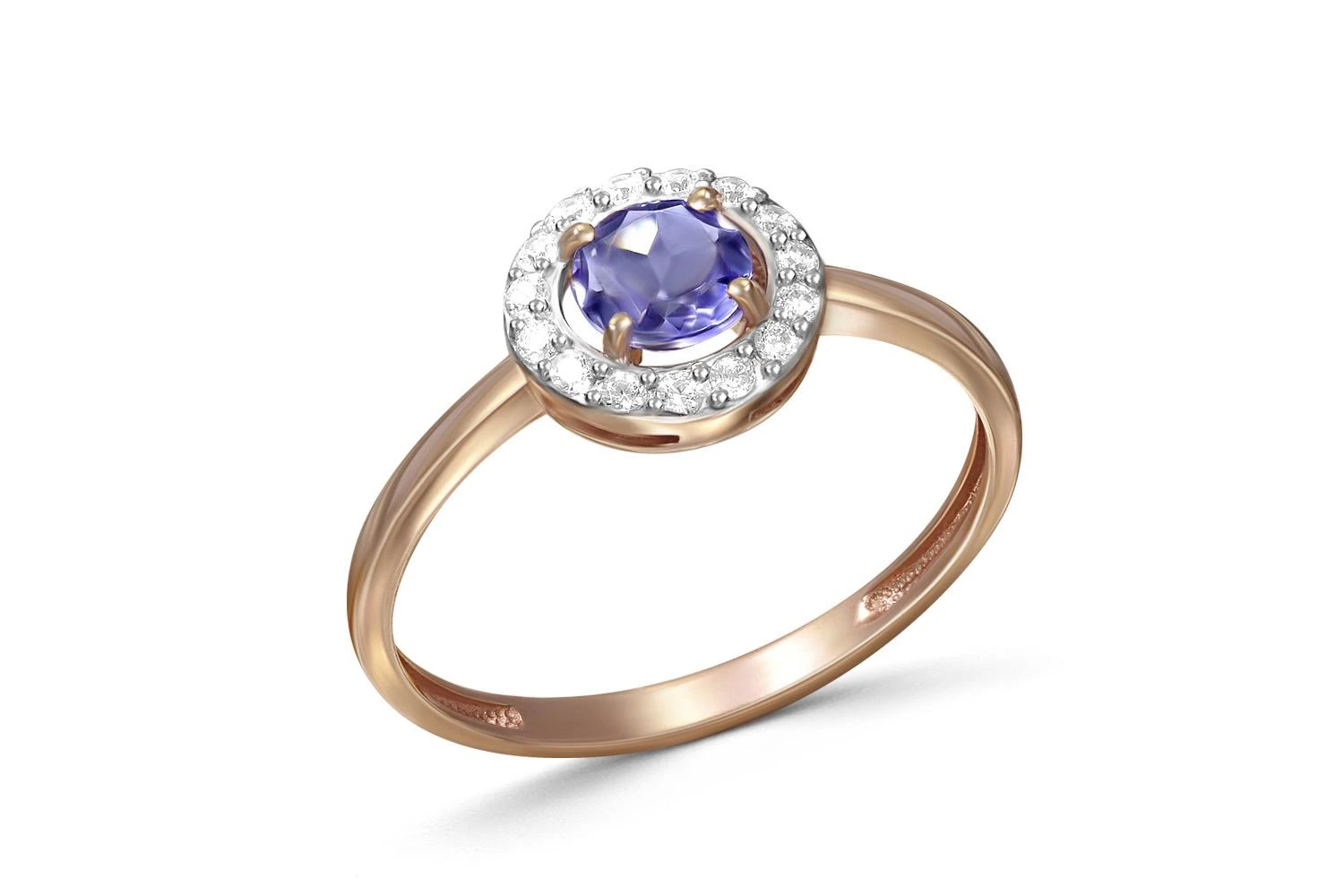 Кольцо из красного золота с ситаллом и 15 фианитами