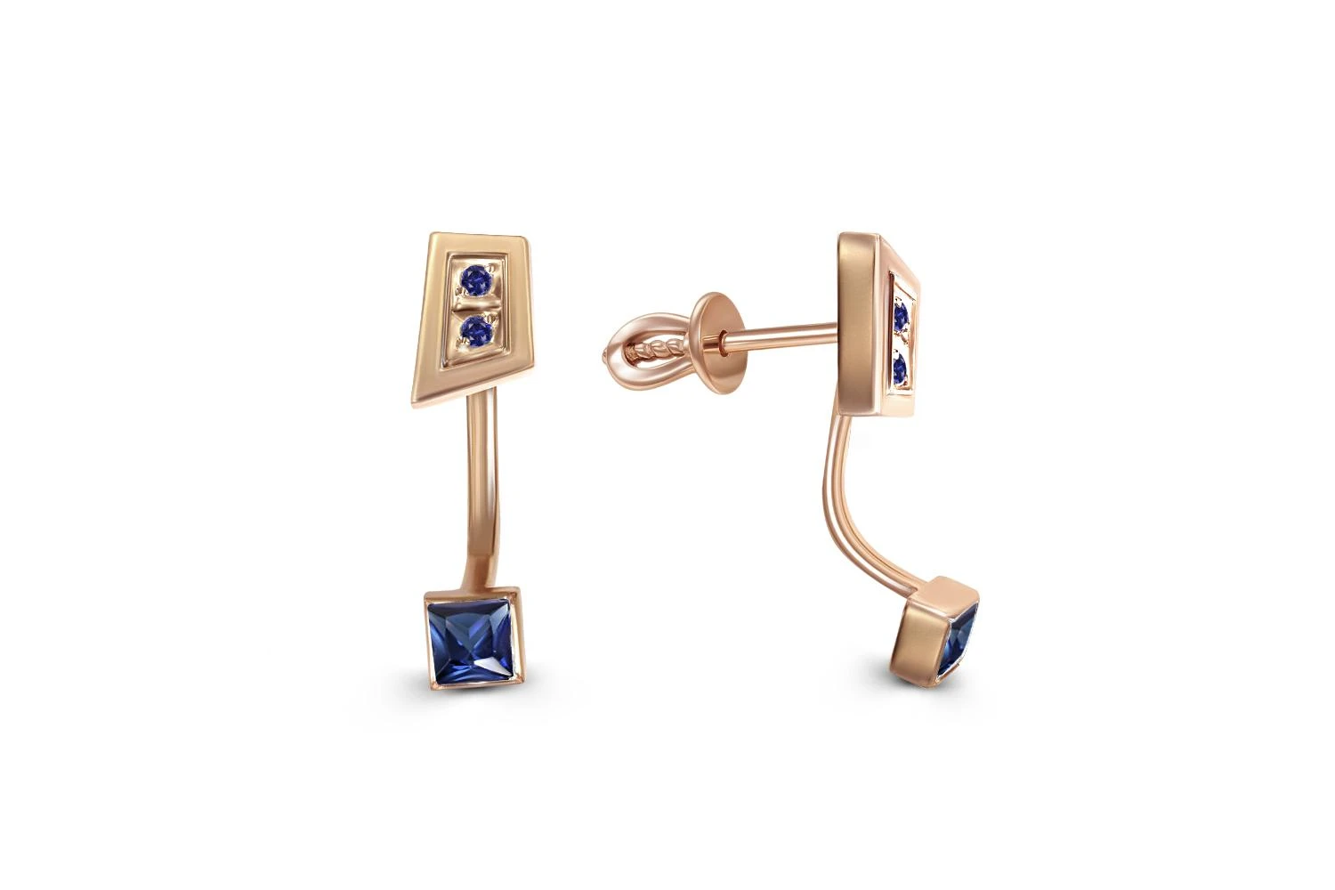 Серьги-пусеты из красного золота с 6 корундами