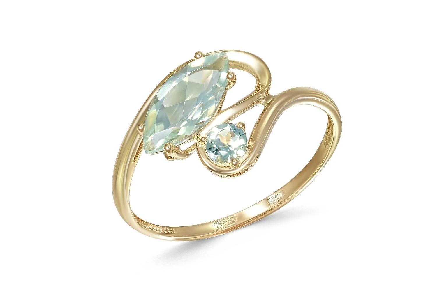 Кольцо из жёлтого золота с 2 празиолитами