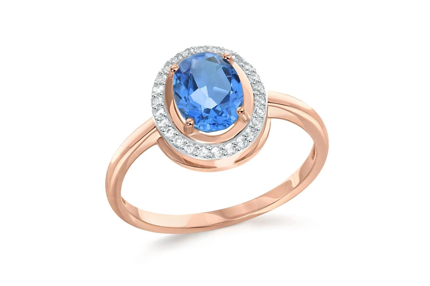 Кольцо из красного золота с топазом swiss и 26 фианитами