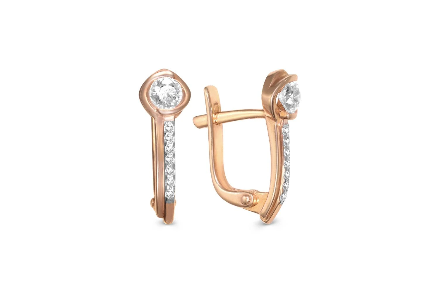 Серьги из красного золота с 16 фианитами