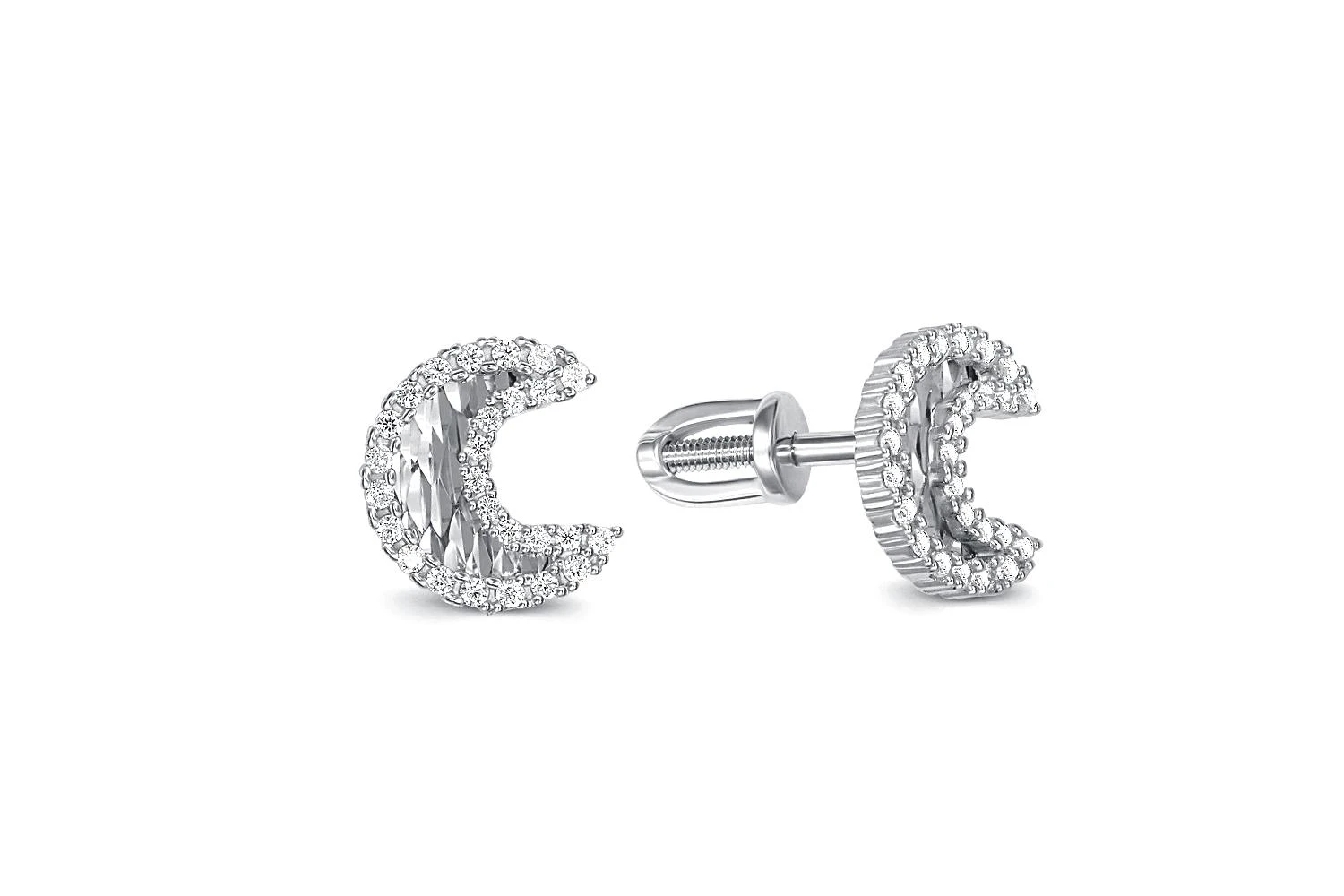 Серьги-пусеты Месяцы из белого золота с 52 фианитами