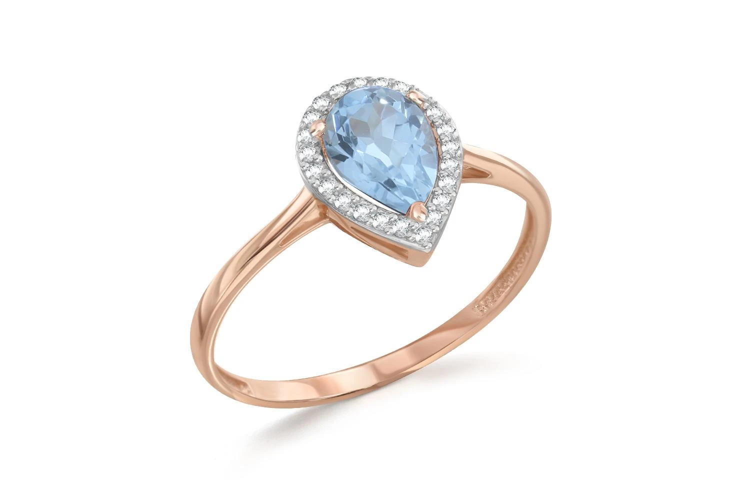 Кольцо из красного золота с топазом sky и 23 фианитами