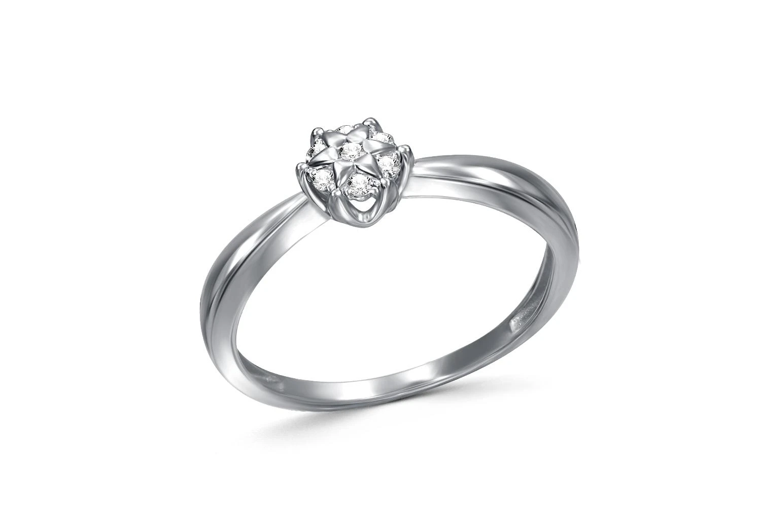 Кольцо Малинка из белого золота с 7 бриллиантами