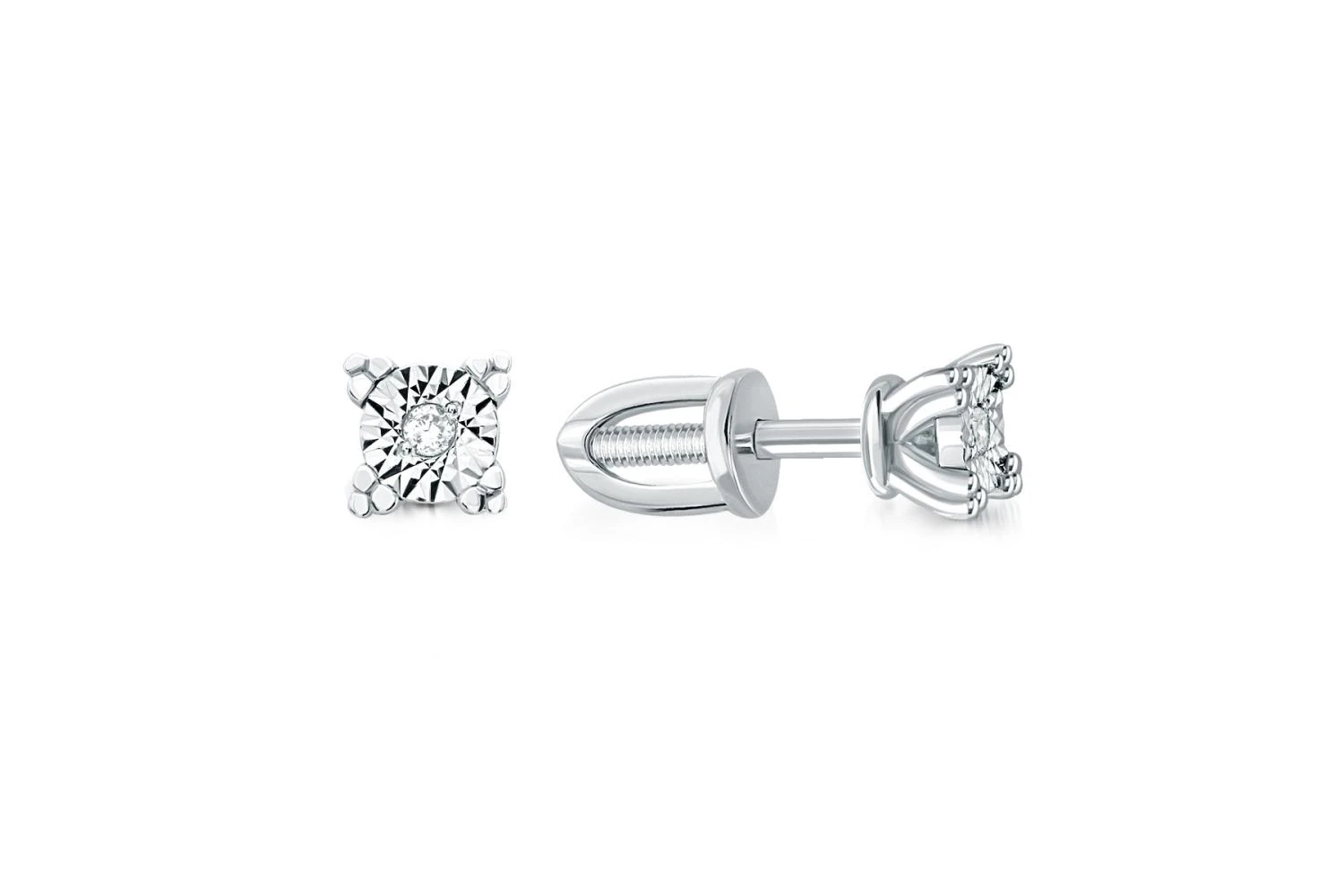 Серьги-пусеты из белого золота с 2 бриллиантами