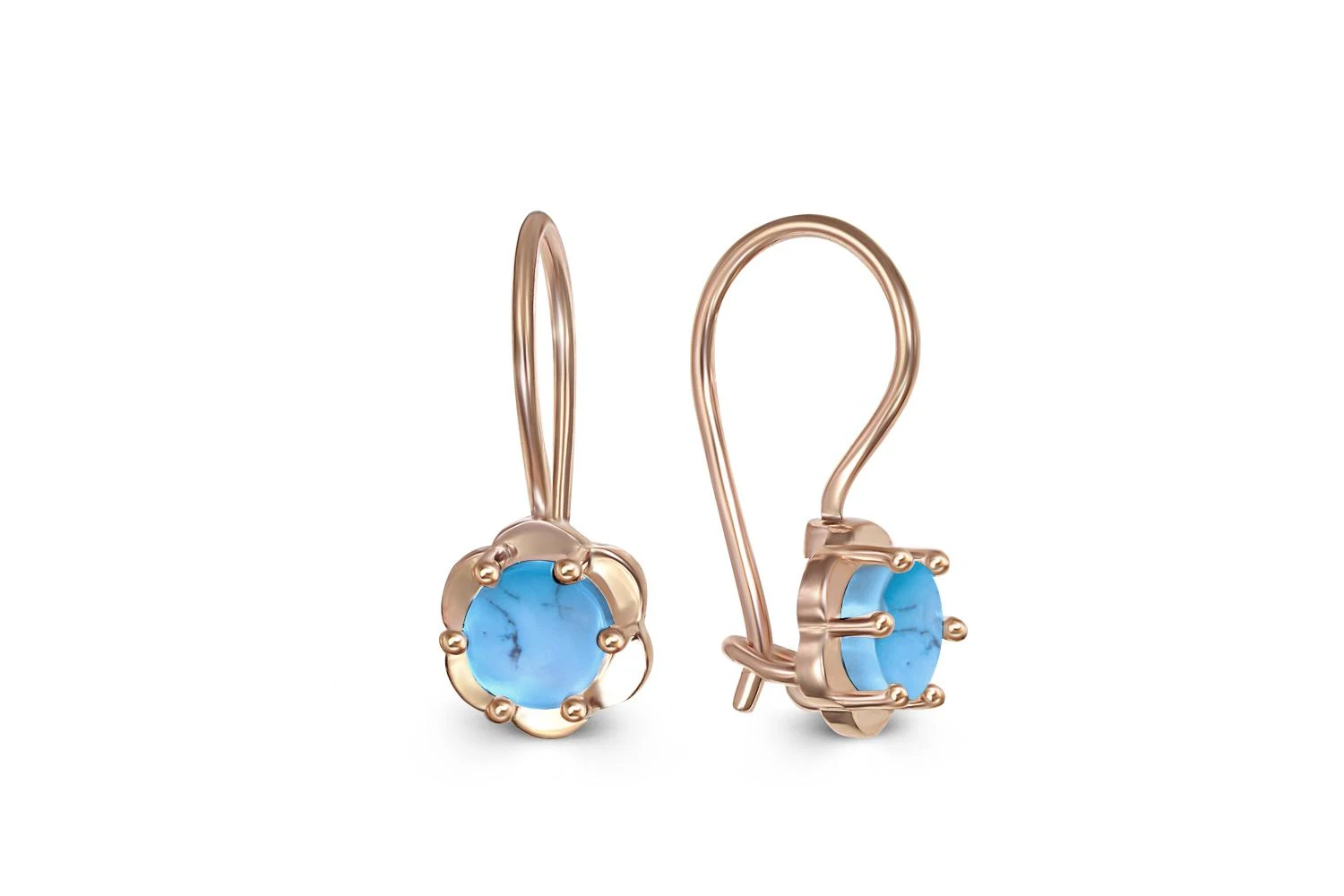 Детские серьги Цветы из красного золота с бирюзой