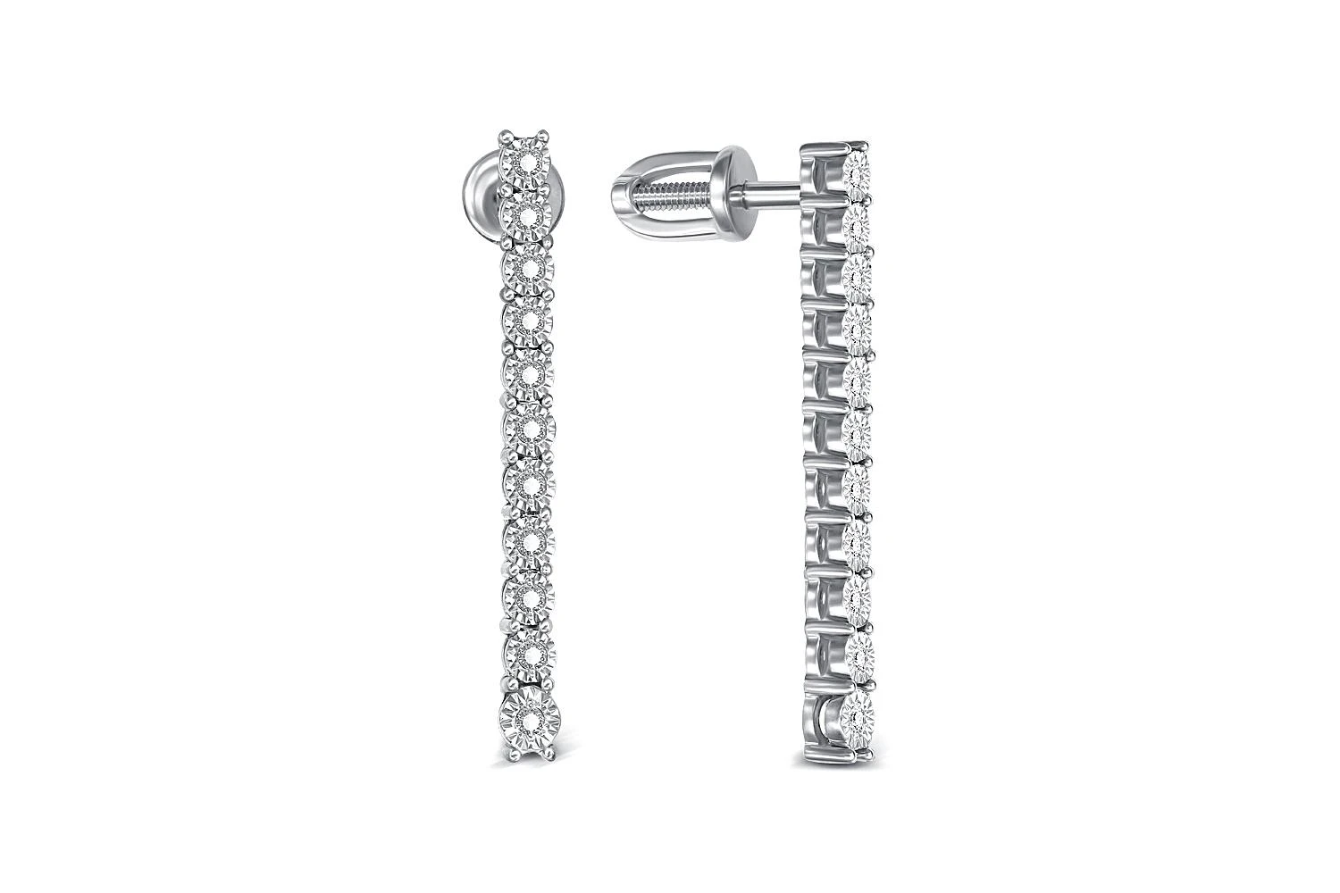 Серьги-пусеты Дорожки из белого золота с 22 бриллиантами