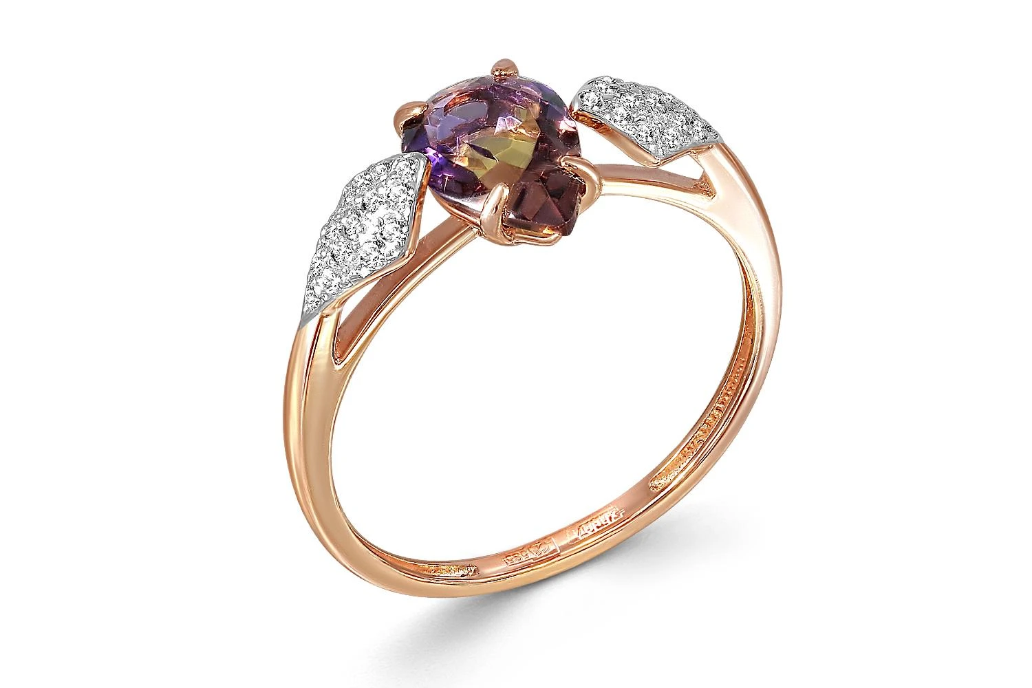 Кольцо из красного золота с аметрином и 22 фианитами