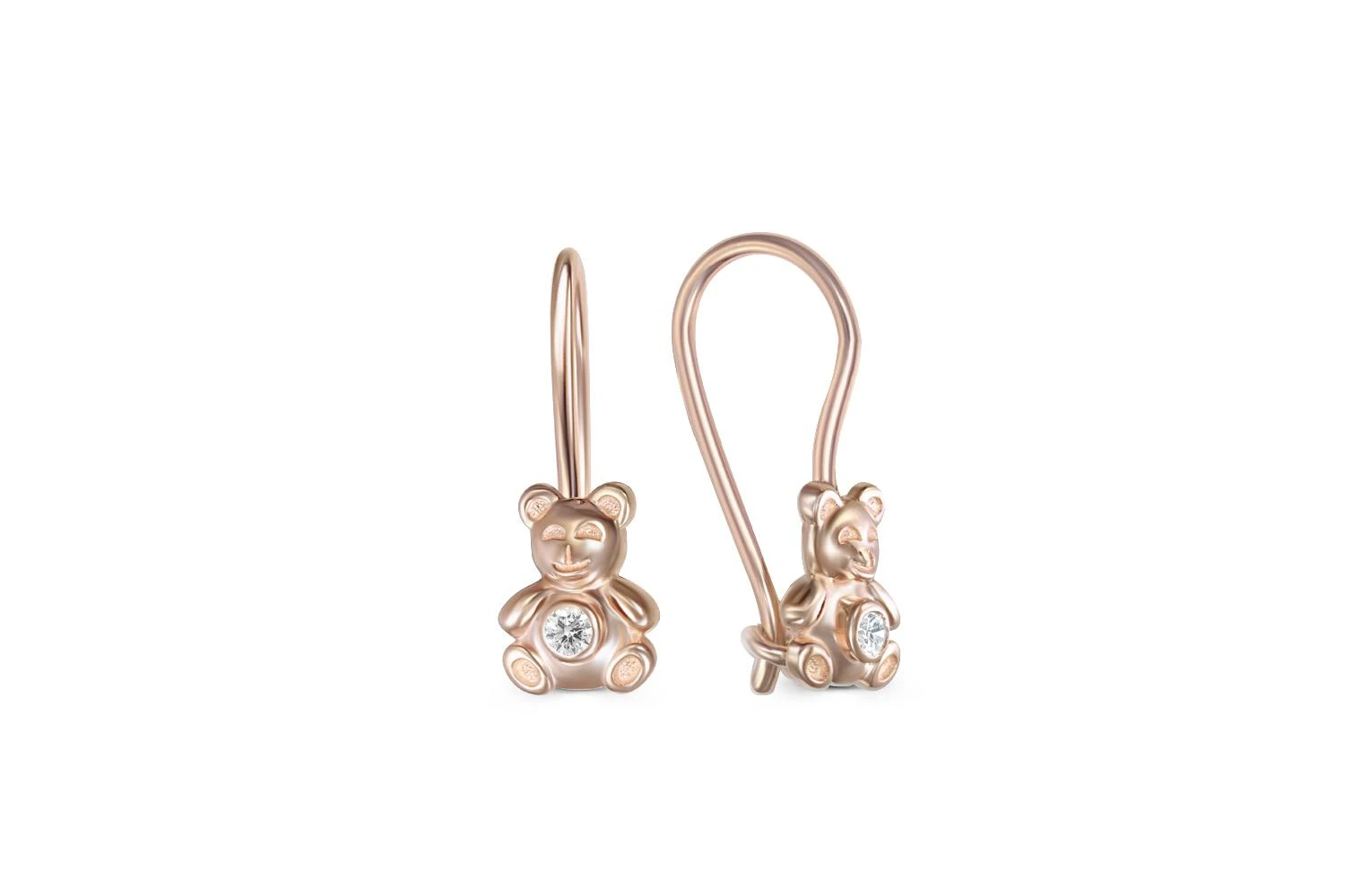 Детские серьги Мишки из красного золота с 2 фианитами