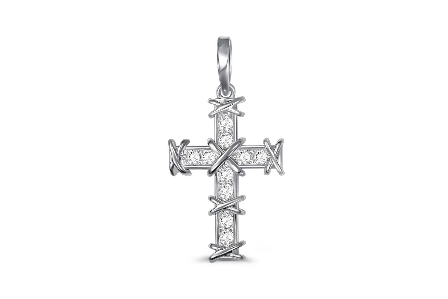 Подвеска Крест из белого золота с 10 бриллиантами