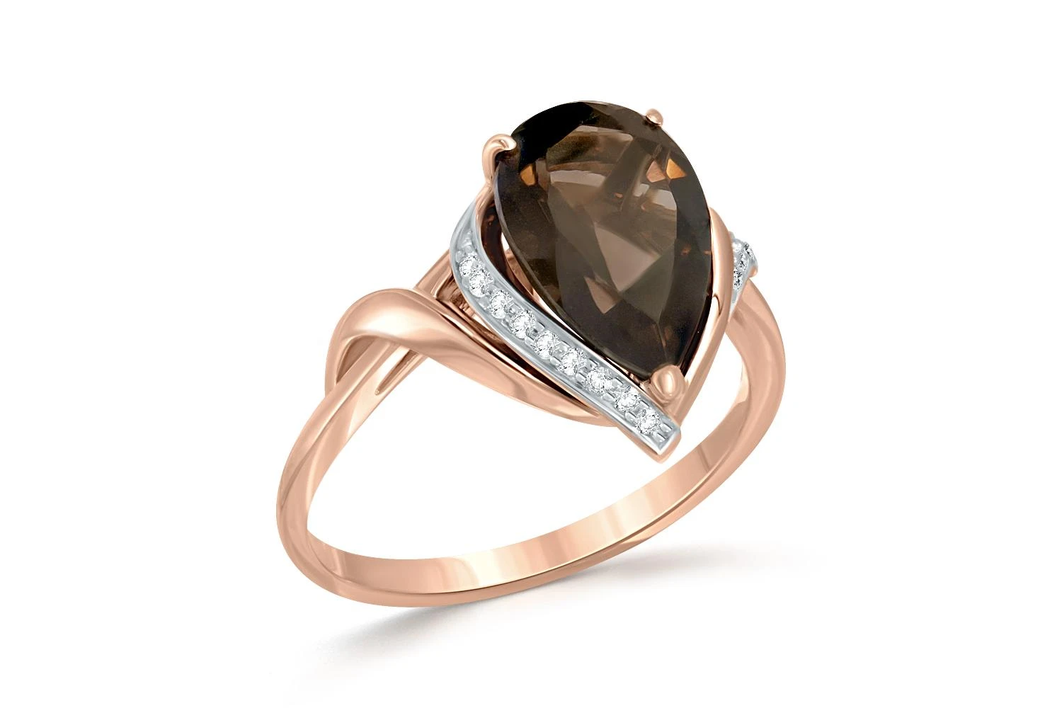 Кольцо из красного золота с раухтопазом и 15 фианитами