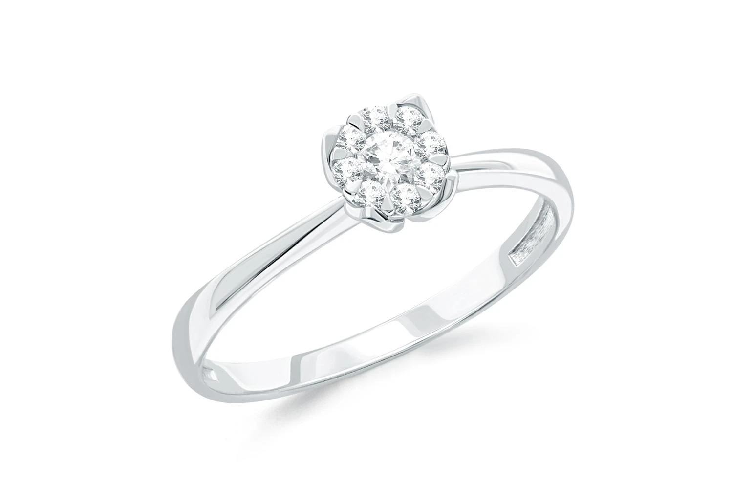 Кольцо Малинка из белого золота с 9 бриллиантами