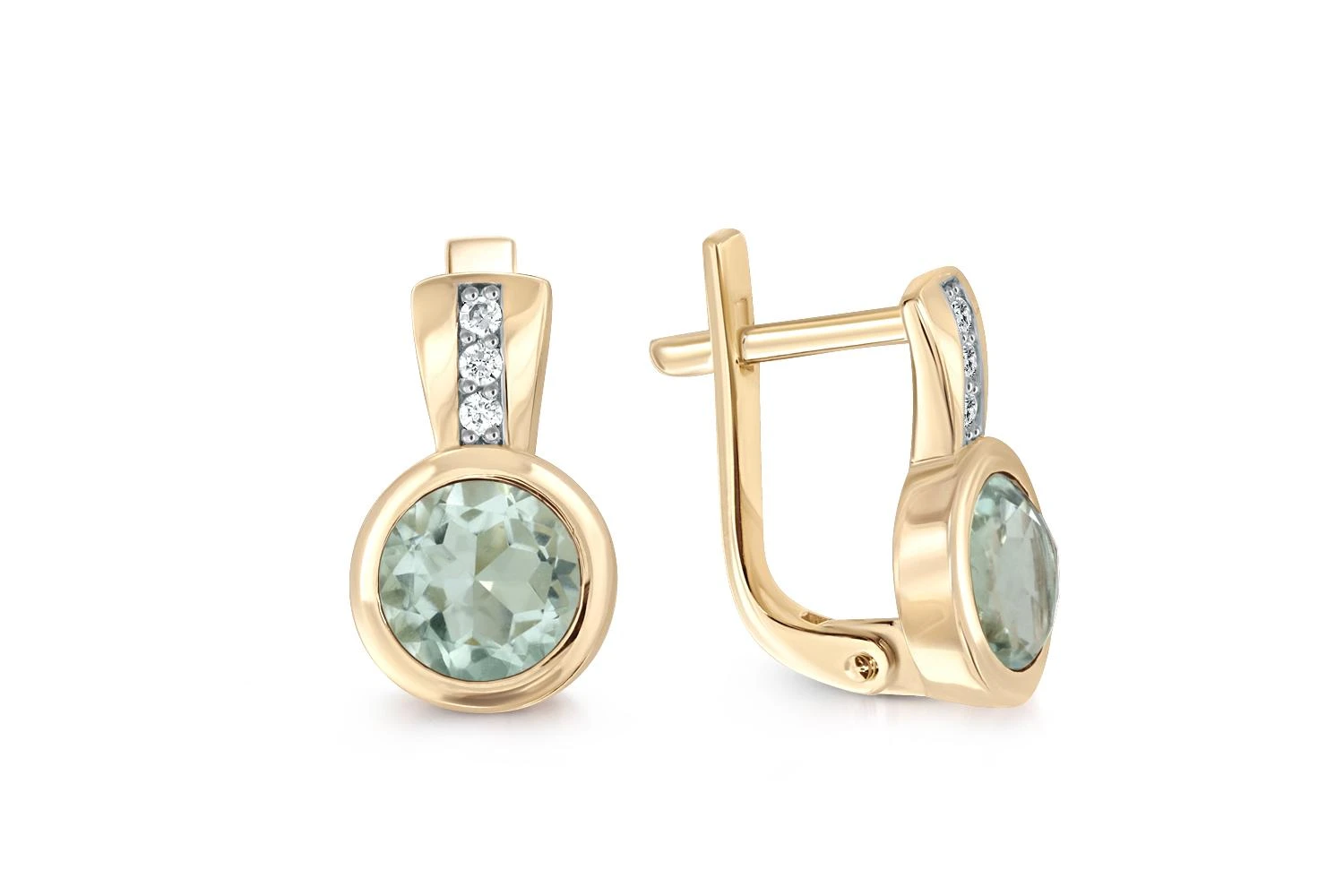 Серьги из жёлтого золота с 2 аметистами и 6 фианитами