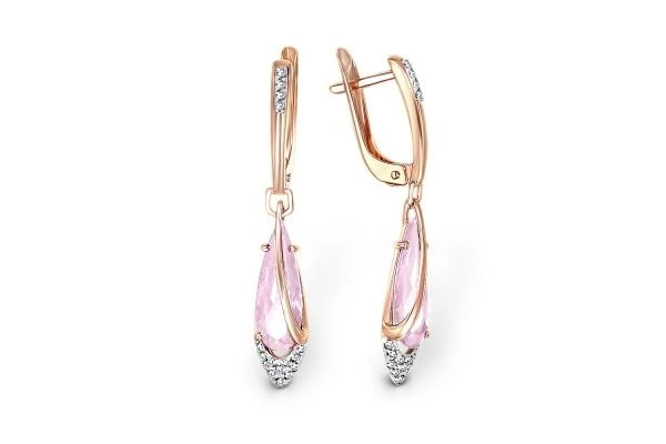 Серьги из красного золота с 2 кварцами и 32 фианитами