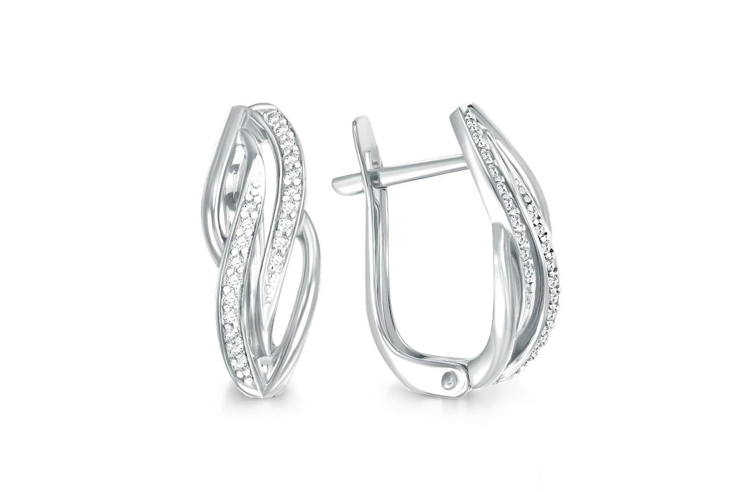 Серьги из белого золота с 40 фианитами