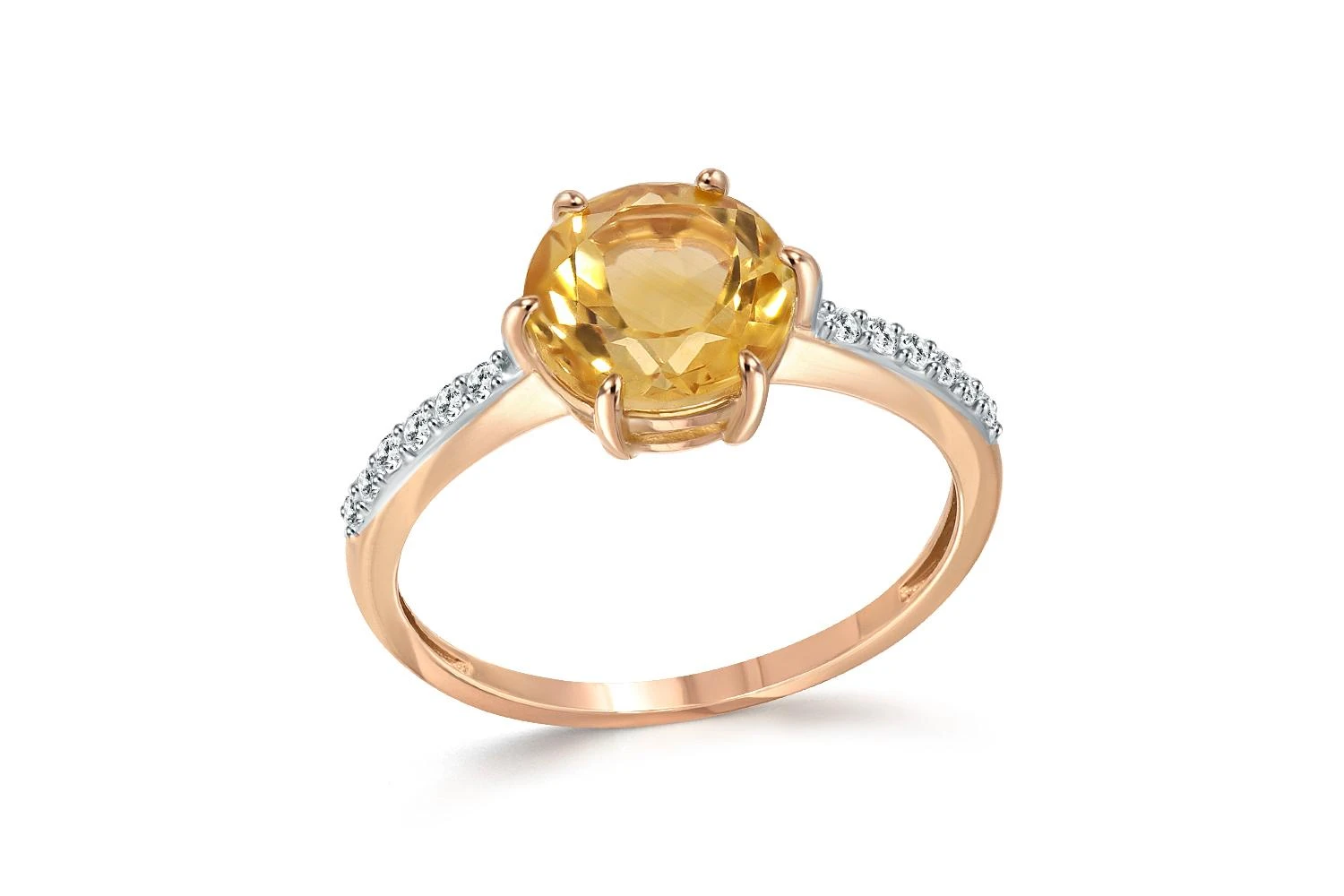 Кольцо из красного золота с цитрином и 12 фианитами