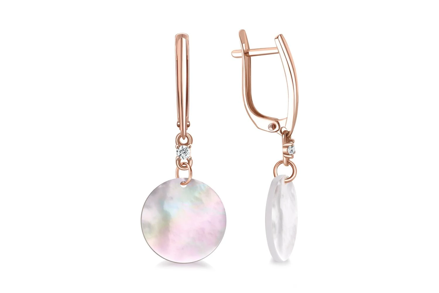 Серьги из красного золота с перламутром и 2 фианитами