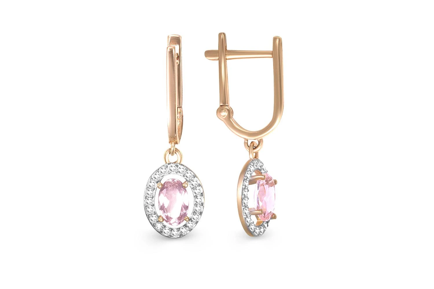 Серьги из красного золота с 2 ситаллами и 40 фианитами