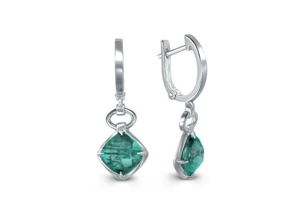 Серьги из белого золота с 2 кварцами