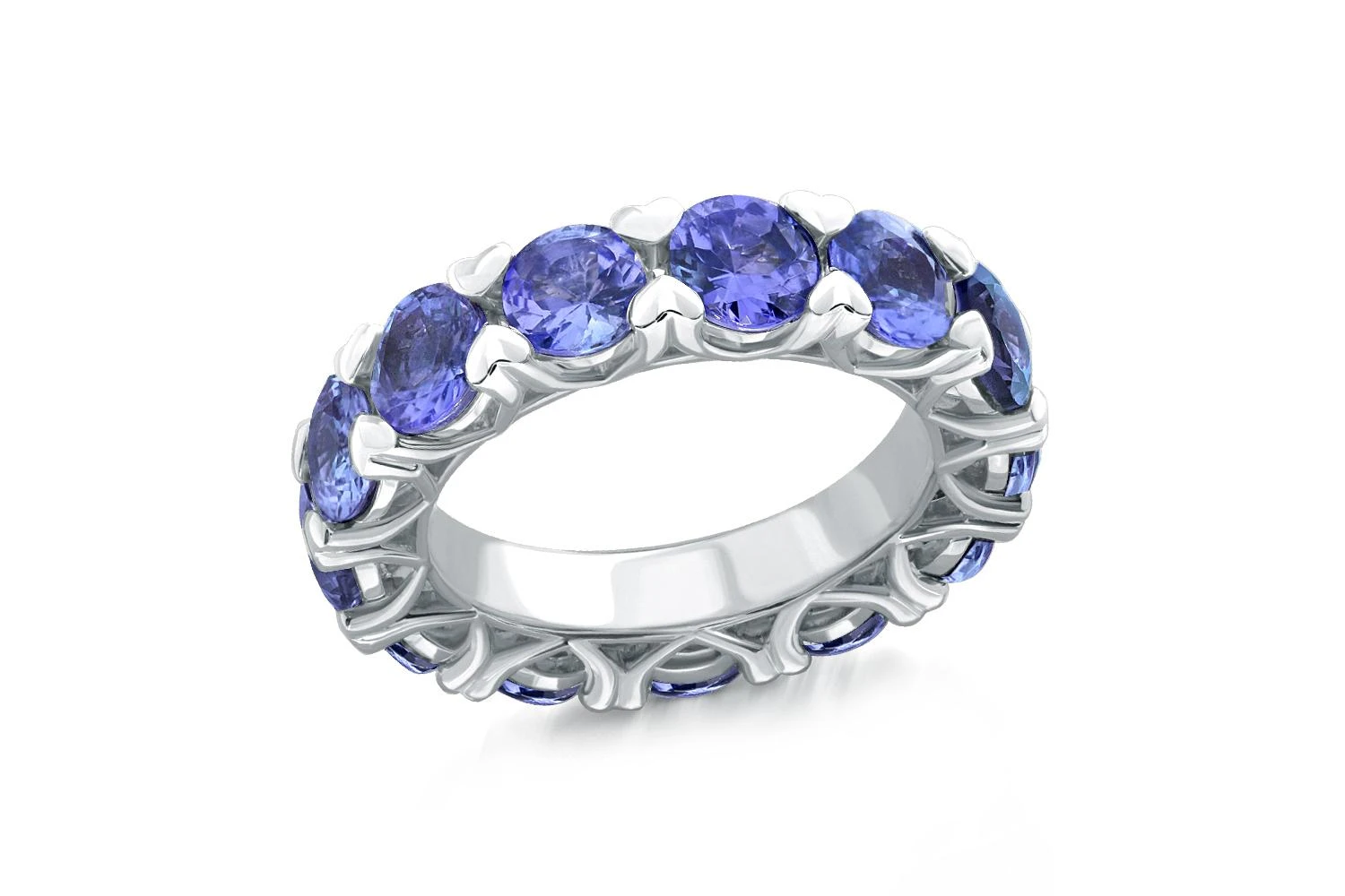 Кольцо Дорожка из белого золота с 15 танзанитами