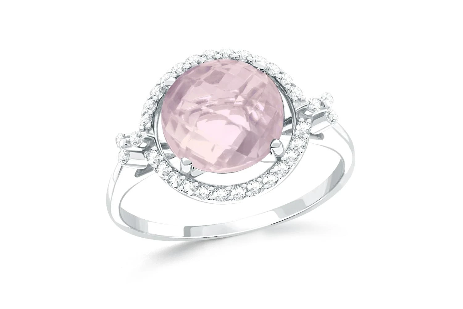 Кольцо из белого золота с кварцем и 32 фианитами