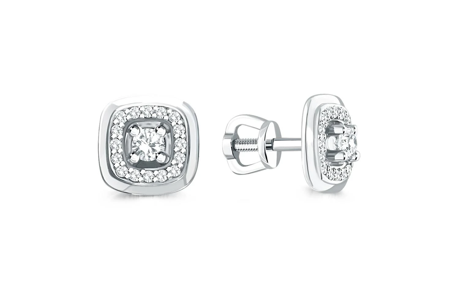 Серьги-пусеты Квадраты из белого золота с 34 фианитами