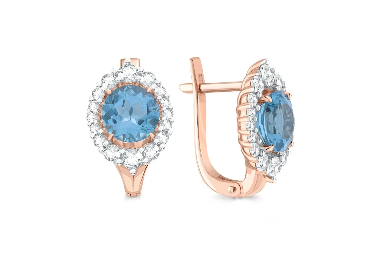 Серьги из красного золота с 2 топазами swiss и 32 фианитами