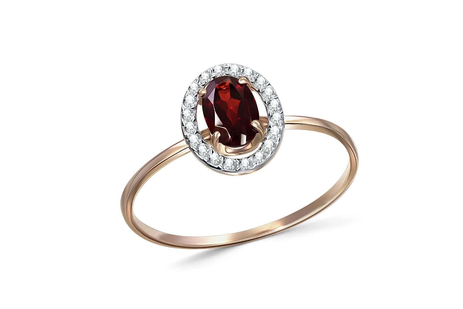Кольцо из красного золота с гранатом и 20 фианитами