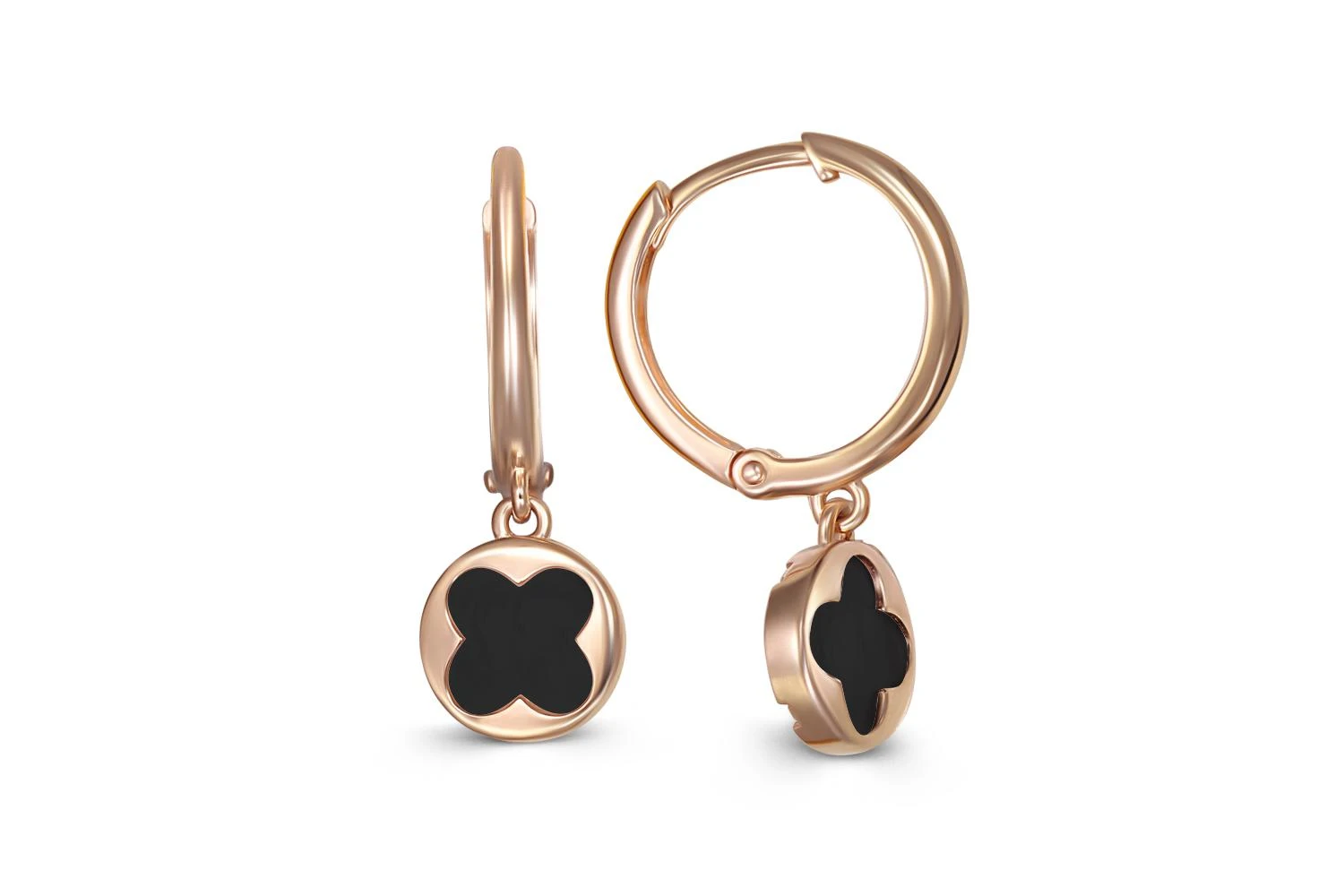 Серьги Клевер из красного золота с 2 ониксами