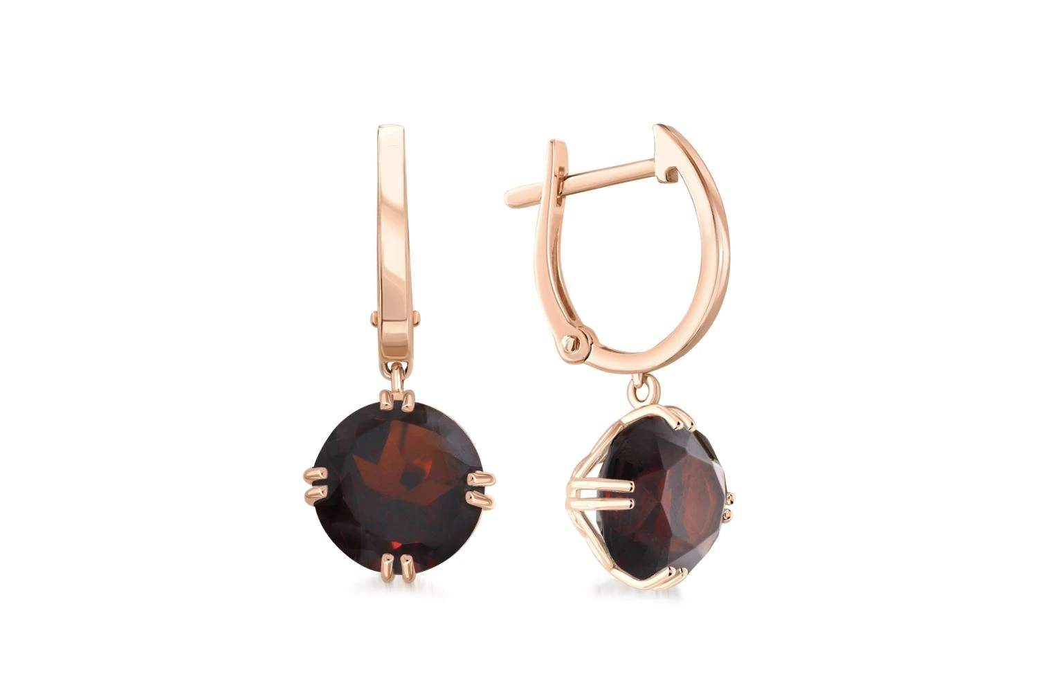 Серьги из красного золота с 2 кварцами