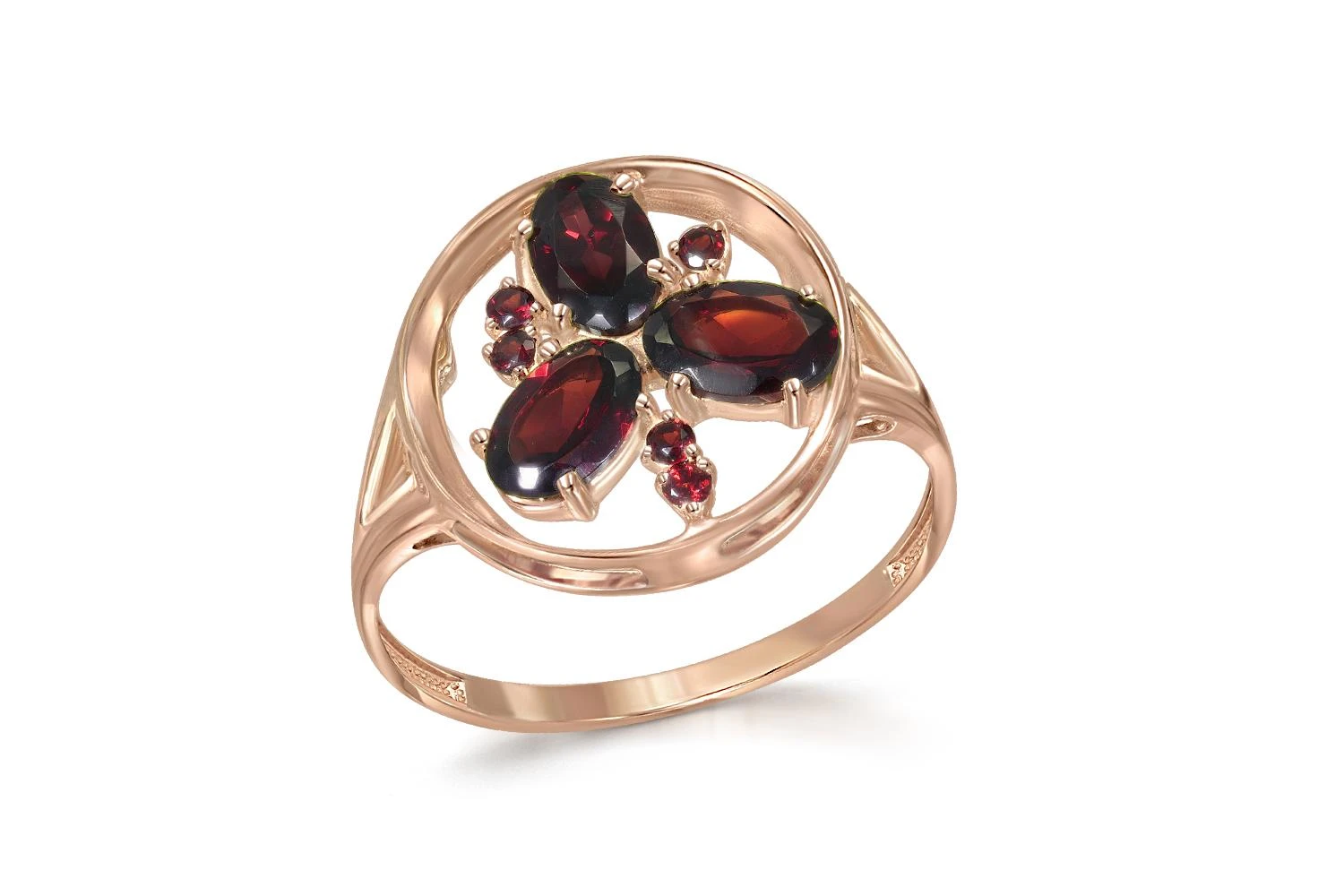 Кольцо из красного золота с 8 гранатами