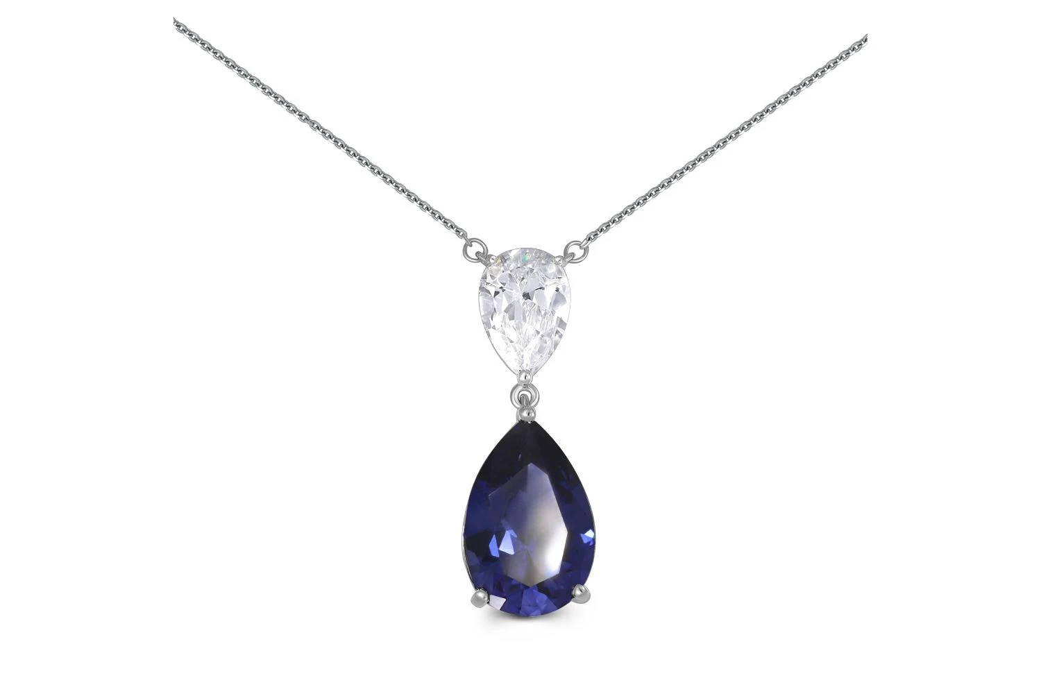 Колье из белого золота с сапфиром и фианитом