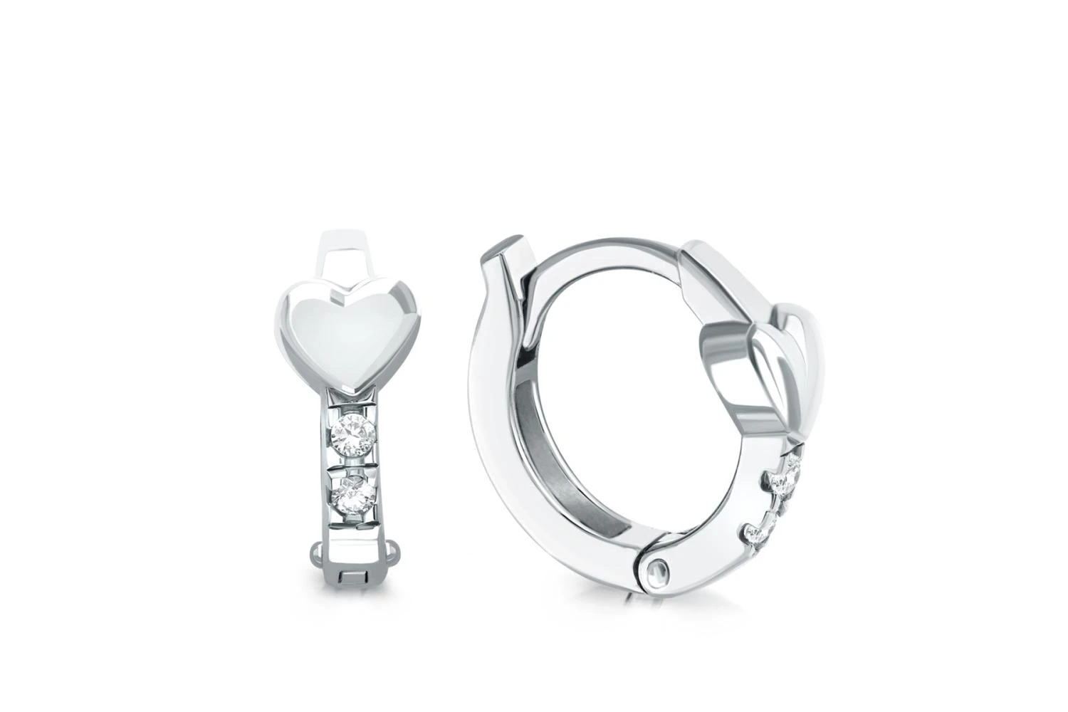 Серьги Сердца из белого золота с 4 фианитами