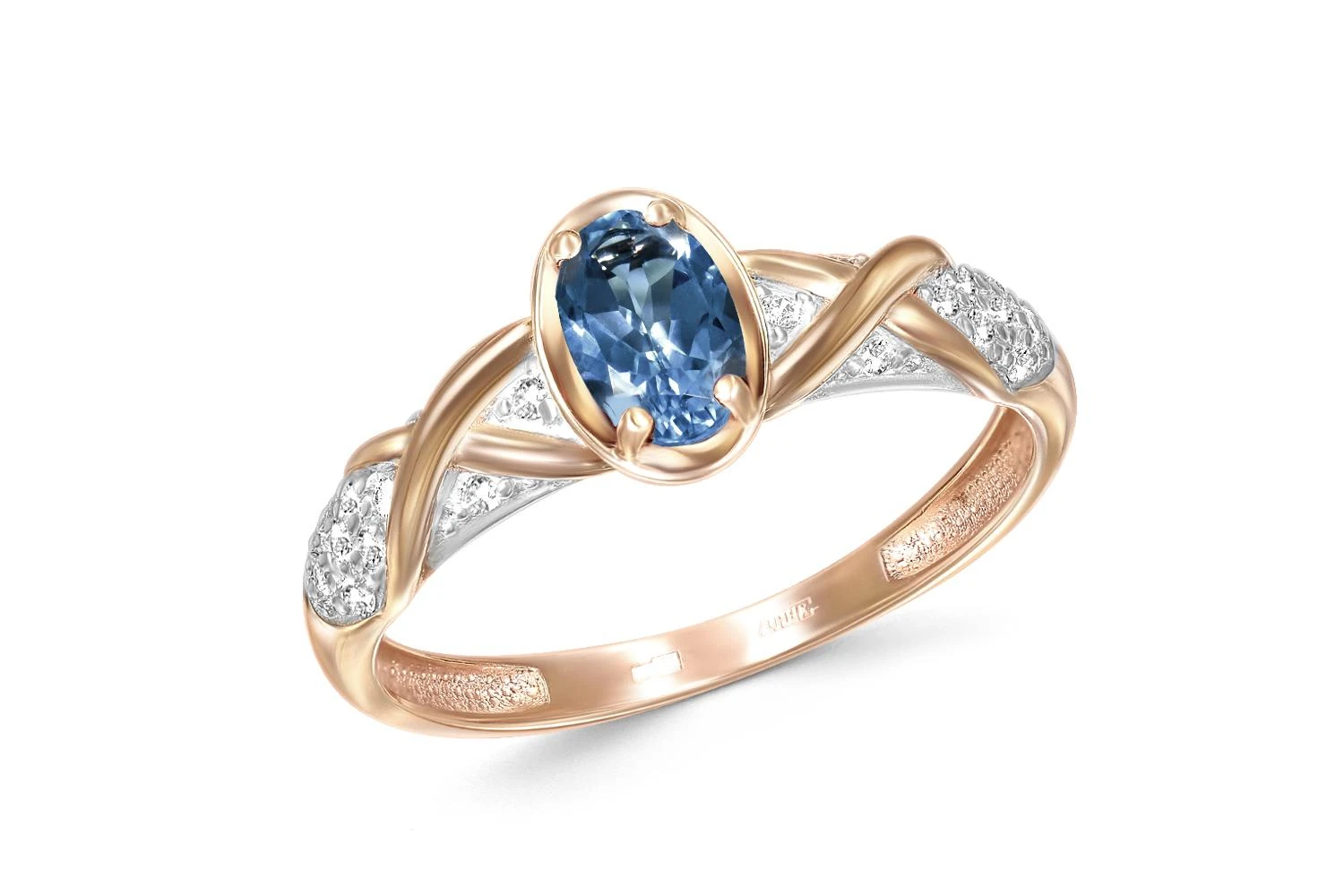 Кольцо из красного золота с топазом лондон и 20 фианитами