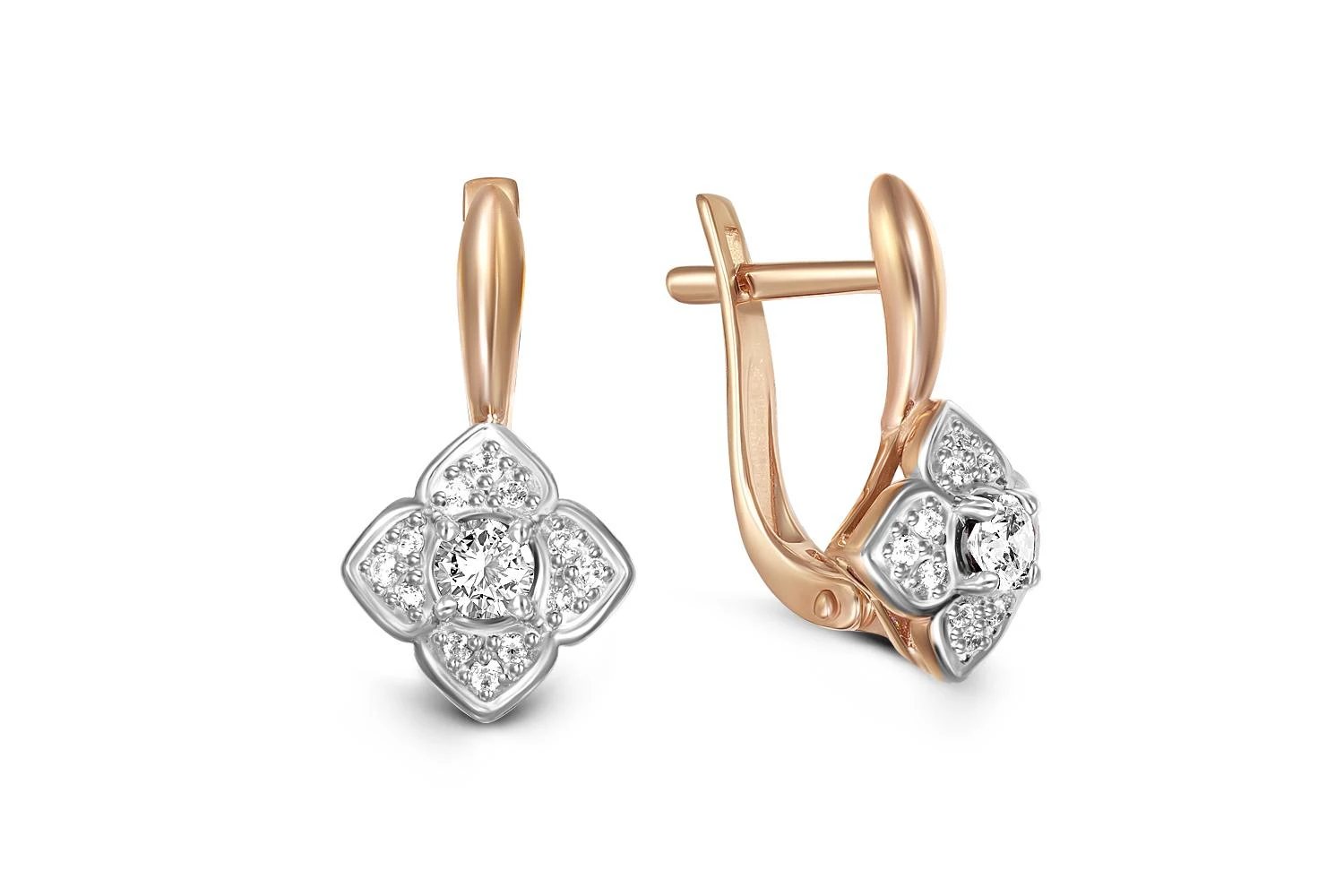 Серьги Цветы из красного золота с 26 фианитами