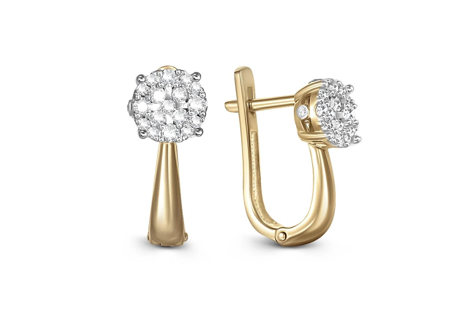 Серьги Малинки из жёлтого золота с 40 бриллиантами