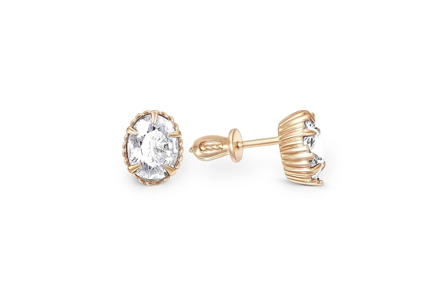 Серьги-пусеты из красного золота с 2 фианитами