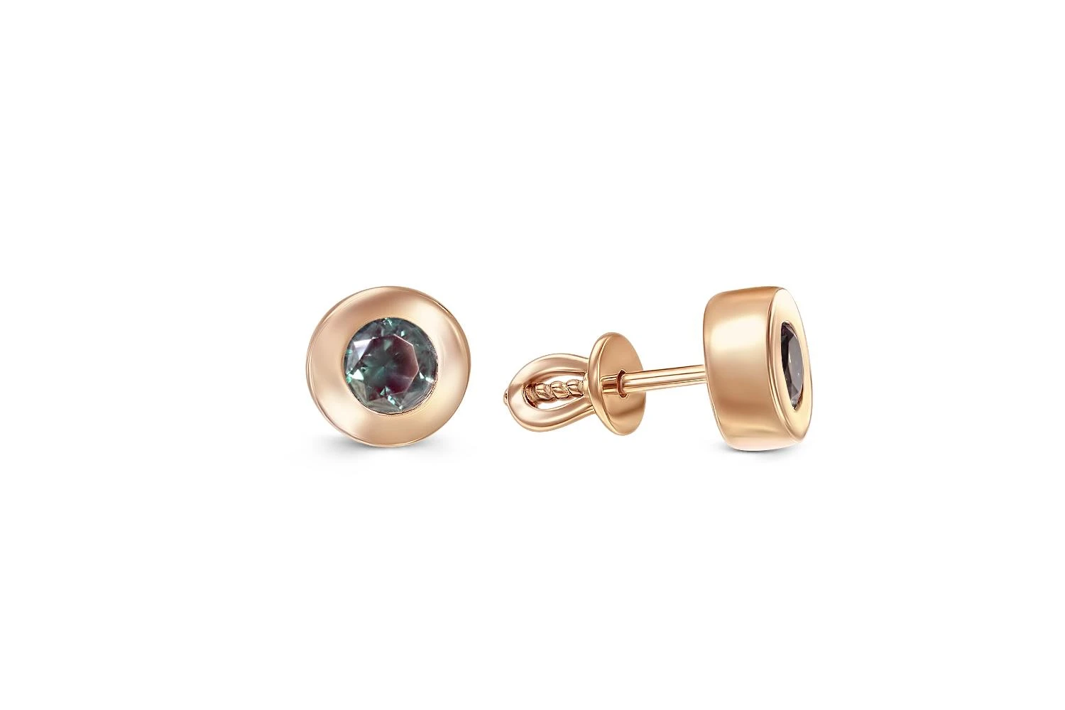 Серьги-пусеты из красного золота с 2 александритами