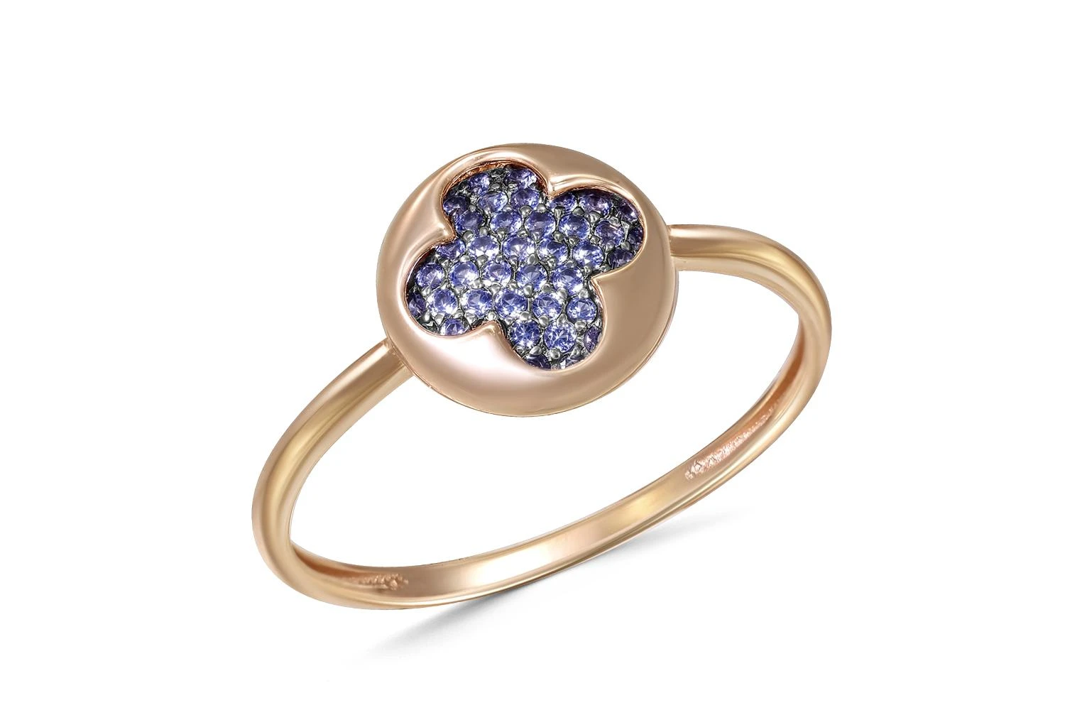Кольцо Клевер из красного золота с 40 сапфирами