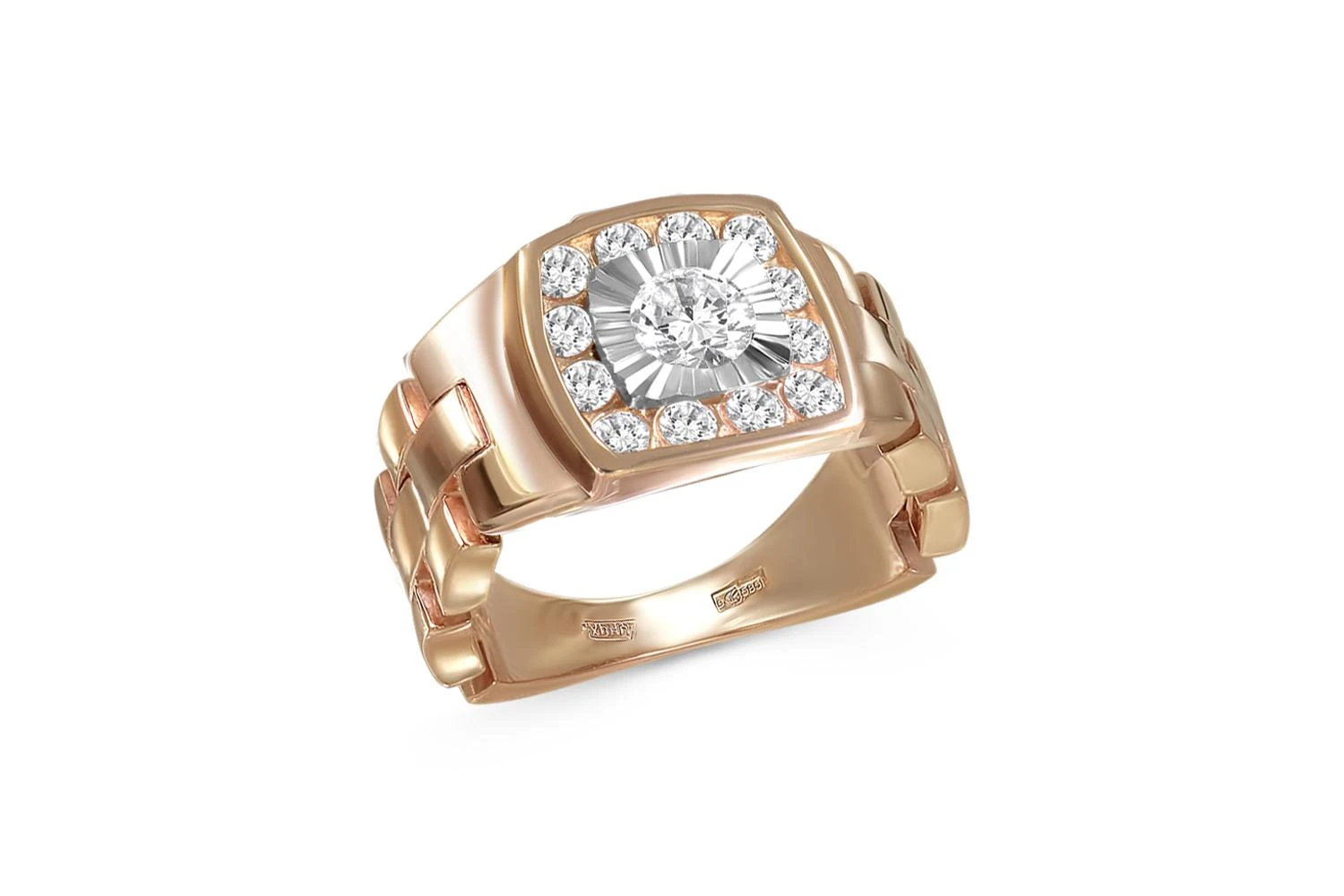 Печатка из красного золота с 13 фианитами