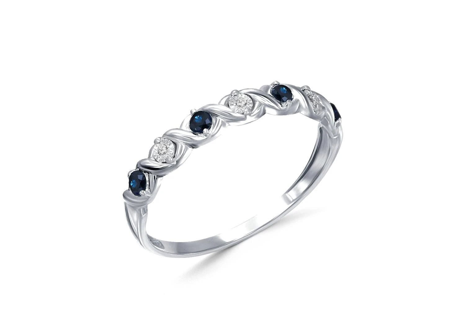 Кольцо Дорожка из белого золота с 4 сапфирами и 3 бриллиантами
