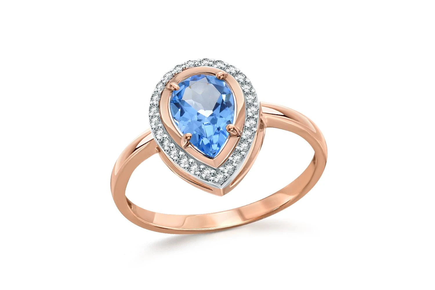 Кольцо из красного золота с топазом swiss и 26 фианитами