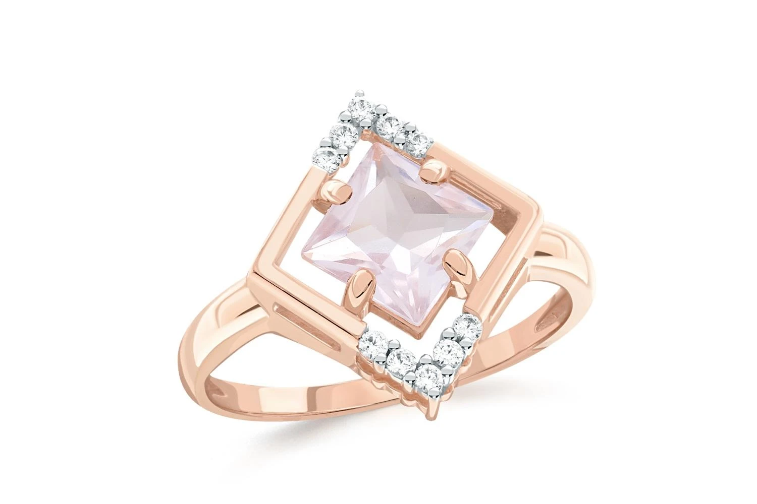 Кольцо из красного золота с кварцем и 10 фианитами