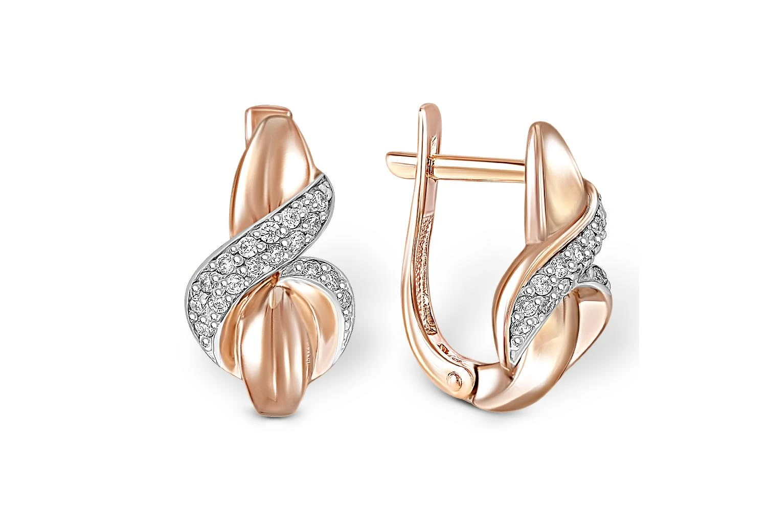 Серьги из красного золота с 34 фианитами