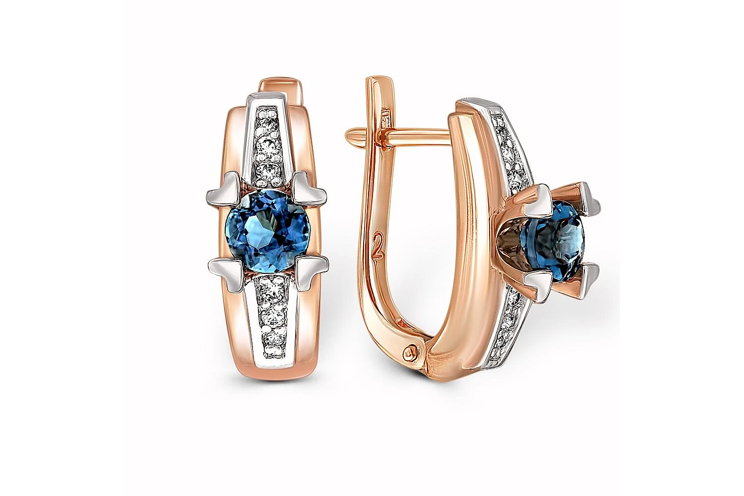 Серьги из красного золота с 2 топазами лондон и 12 фианитами