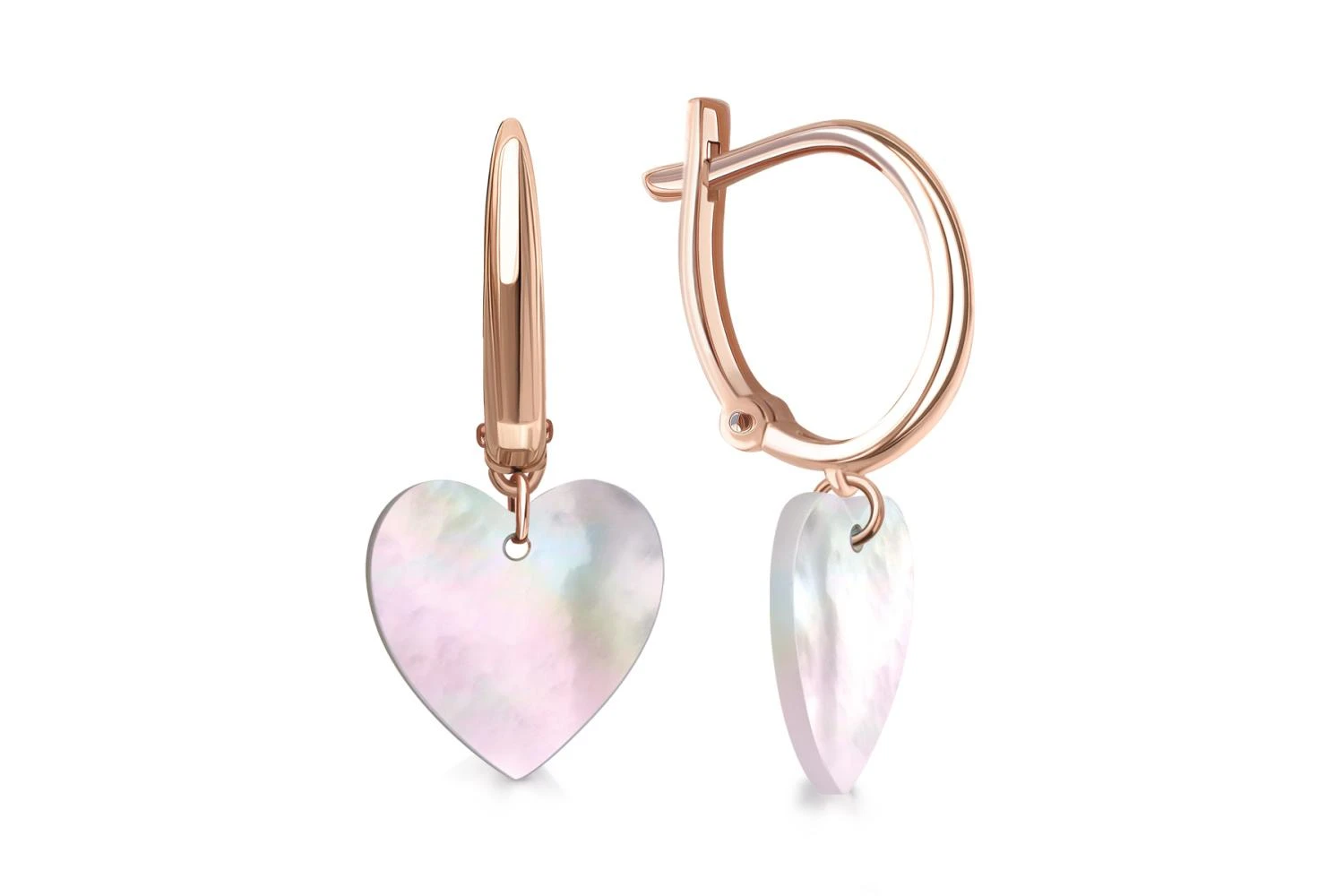 Серьги Сердца из красного золота с перламутром