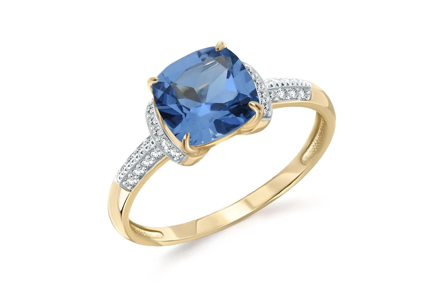 Кольцо из жёлтого золота с ситаллом и 26 фианитами